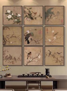 新中茶室画复古中装饰al202506画花鸟办公书房壁画古风客室式厅背