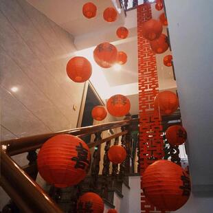 红色喜字灯笼楼梯装饰挂饰结婚婚房布置套装客厅婚礼套装别墅吊顶