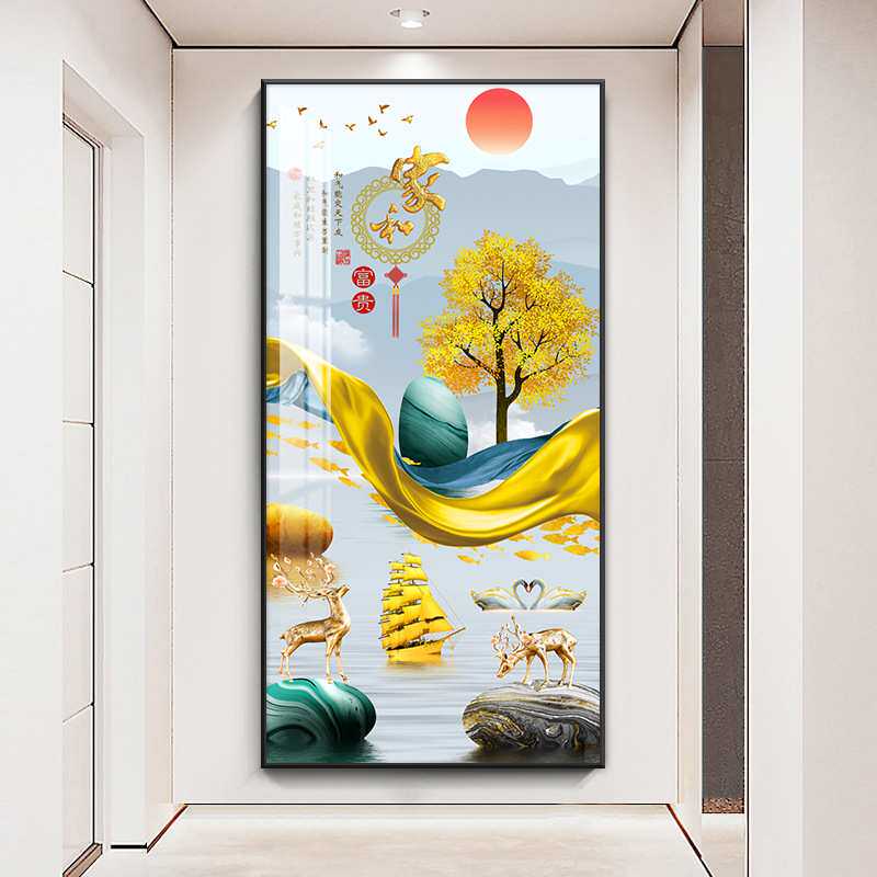 轻奢入户玄关装饰画现代简约走廊过道壁画正对门家和客厅挂画新款