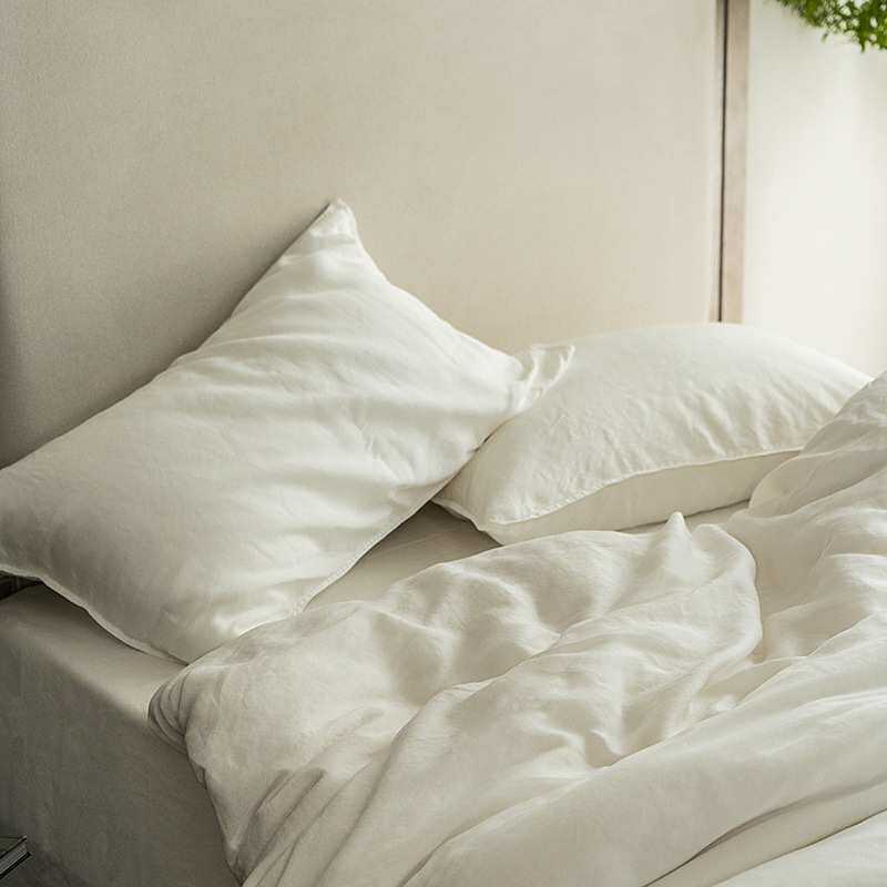 高级轻奢80支纯色兰精天丝四件套丝柔滑腻双针砂白色复古床上套件