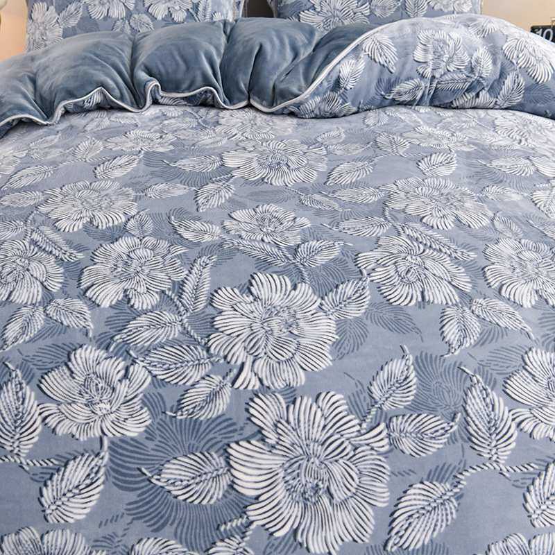 金貂绒印花四件套全消光冬季加厚保暖单人法兰绒被套三件套云梦