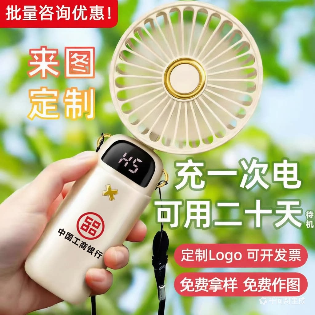 手持小风扇定制logo企业图案刻字广告展会宣传活动伴手礼小型电风扇迷你便携式随身折叠USB充电续航实用礼品