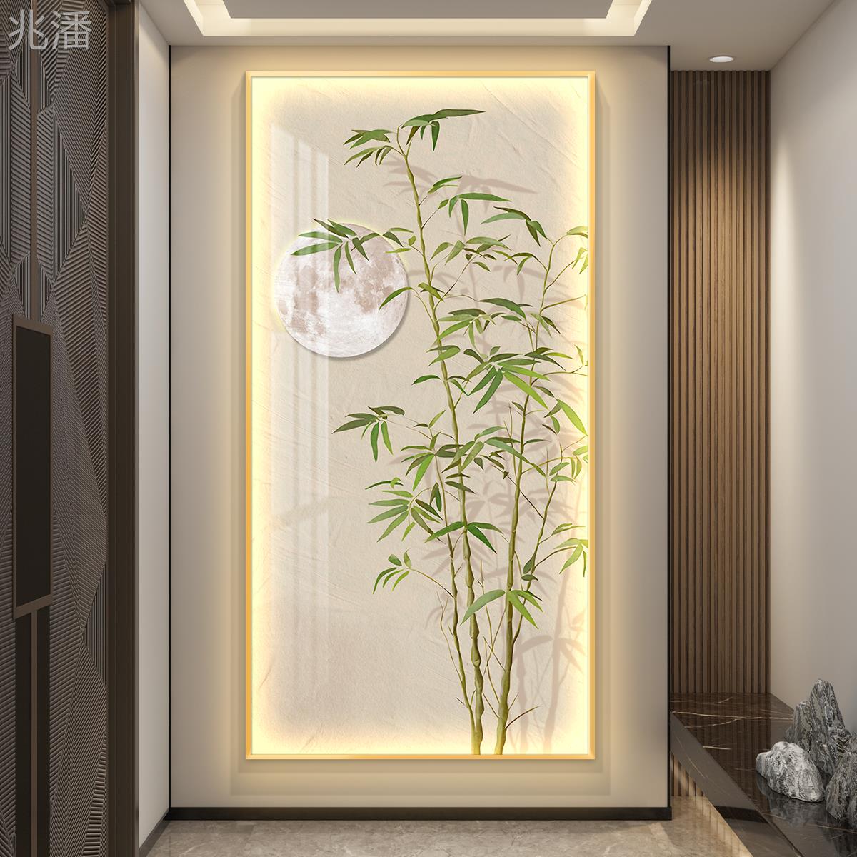 轻奢led带灯入户玄关装饰画 画竹子走廊过道挂画 画壁画 画简约现