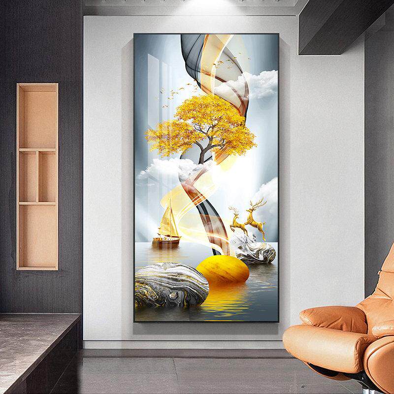 玄关装饰画北欧入户竖版玄幻挂画新中式轻奢走廊过道竖版丝带壁画