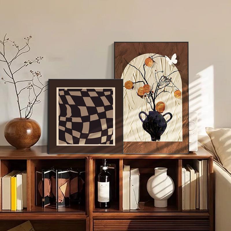 法式中古风客厅餐厅装饰画柿柿如意玄关卧室斗柜挂画复古桌面摆画