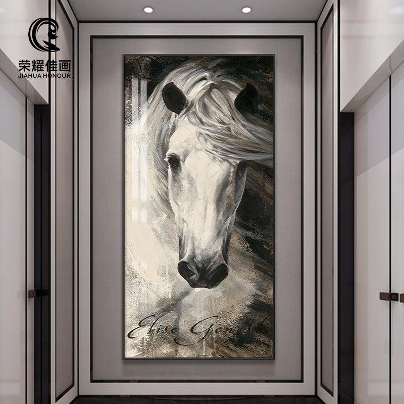 现代轻奢骏马玄关装饰画沙发背景壁画简约餐厅客厅高级感大幅挂画