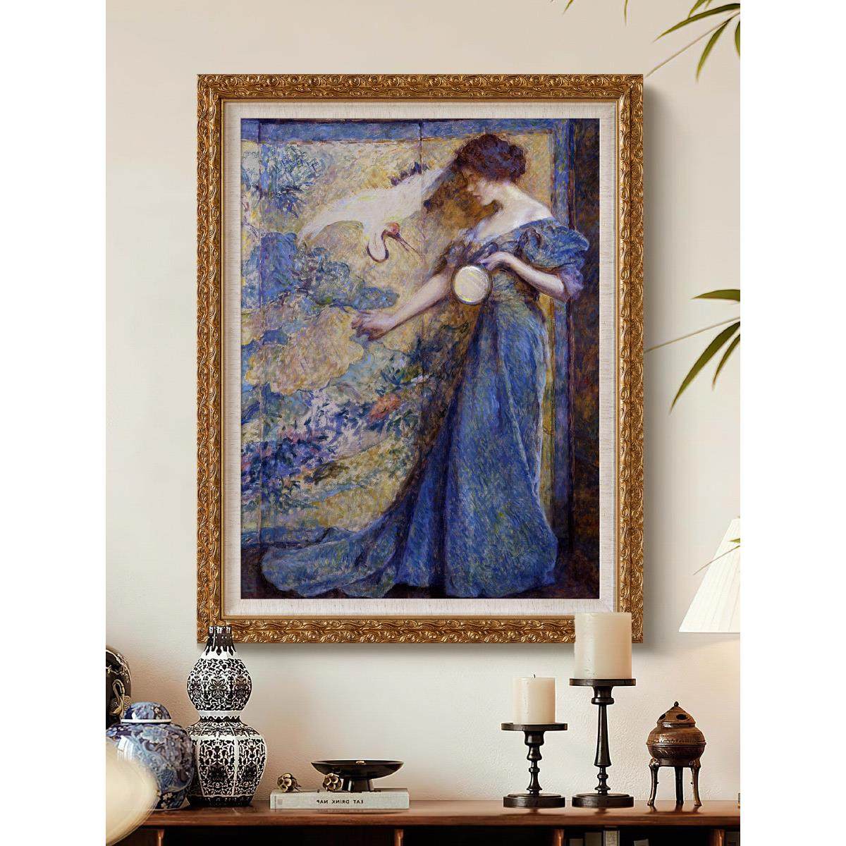 东方古典蓝白蓝&ldquo;法式中式客厅入口壁炉装饰画&rdquo;欧式人物肖像挂画