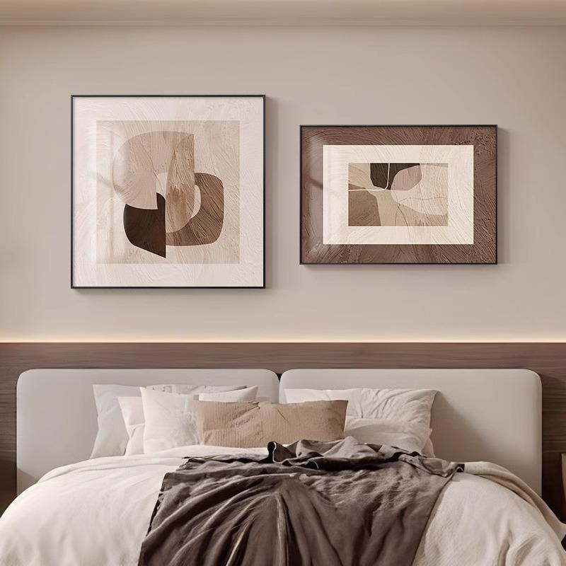 侘寂风餐厅装饰画抽象肌理高级感客厅挂画主卧室床头壁画双联新款