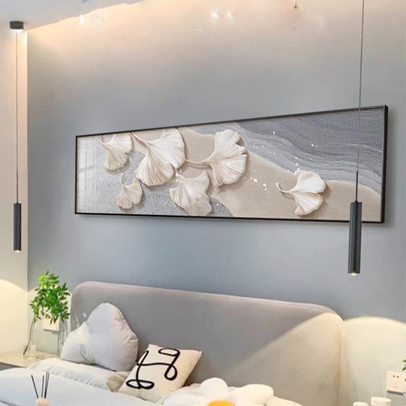 银杏叶卧室装饰画现代轻奢主卧室床头壁画高级感大气客厅挂画横幅