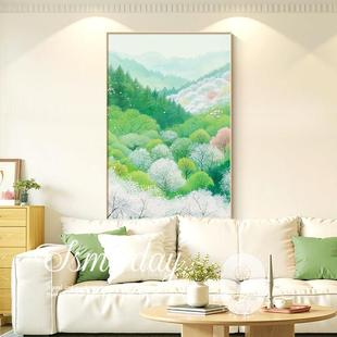 春色花海客厅装饰画唯美治愈系樱花风景壁画奶油风沙发背景墙挂画