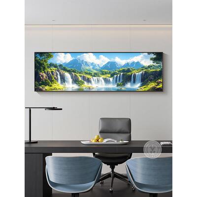 山水流水生财风景画聚宝盆办公室装饰画高档大气客厅西墙聚财挂画