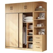 全实木衣柜家用卧室原木色柜子推拉门出租房小户型可可订挂式 新品