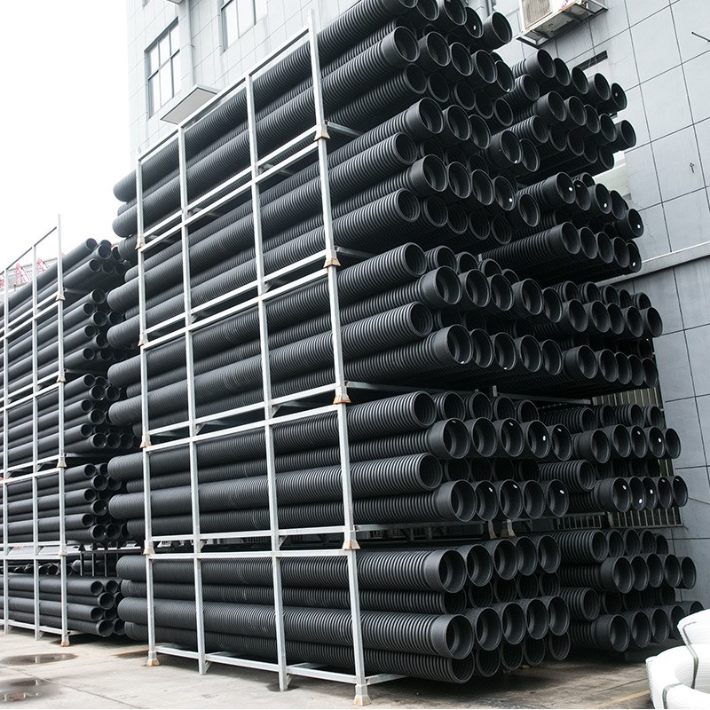 双壁波纹缠绕井筒管 黑色下水管pe黑色波纹管