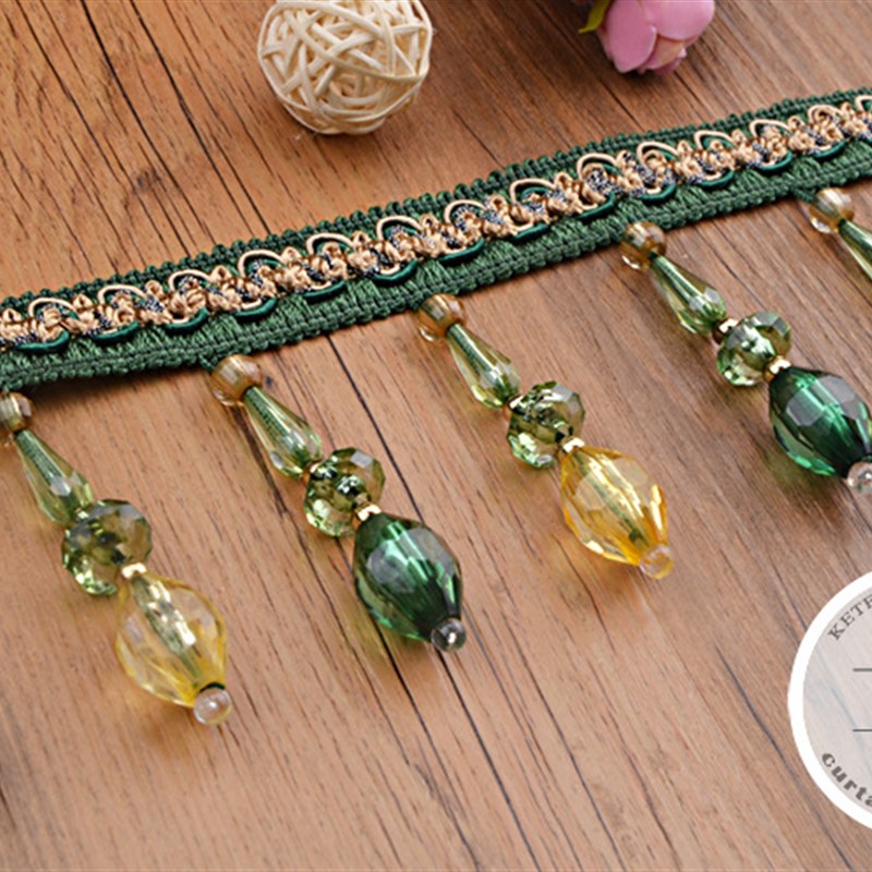 柯桥花边直供 窗帘加密双色水滴花边镶边