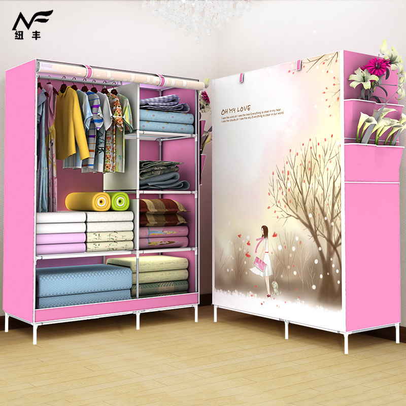 简易衣柜 无纺布折叠布衣柜  波浪组装简易衣橱 组合金属衣橱厂家