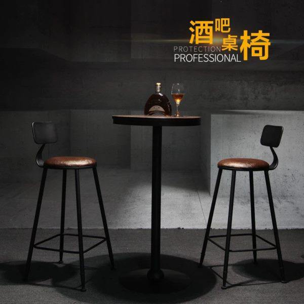 复古铁艺吧台椅酒吧吧椅高脚实木桌椅高脚凳吧台凳小圆桌圆形吧凳