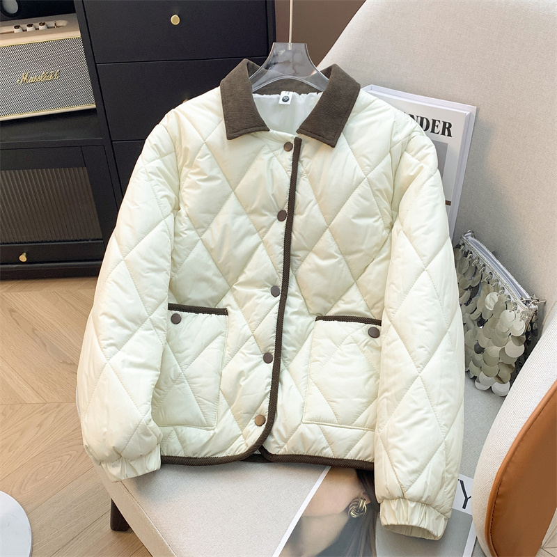 轻薄菱格羽绒棉服女短款棉衣外套