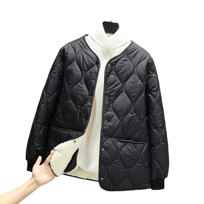 菱格加绒加厚羽绒棉衣棉服外套女