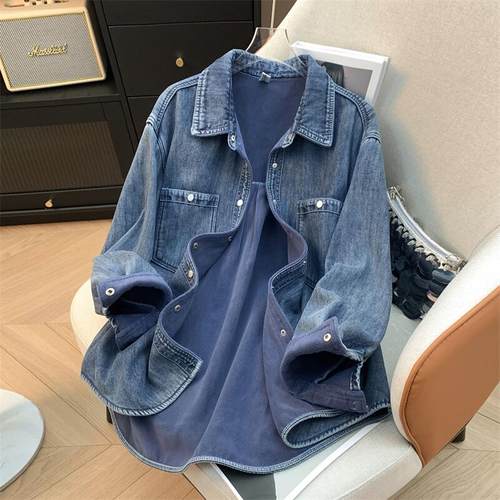 秋冬新款加绒加厚长袖牛仔衬衫女