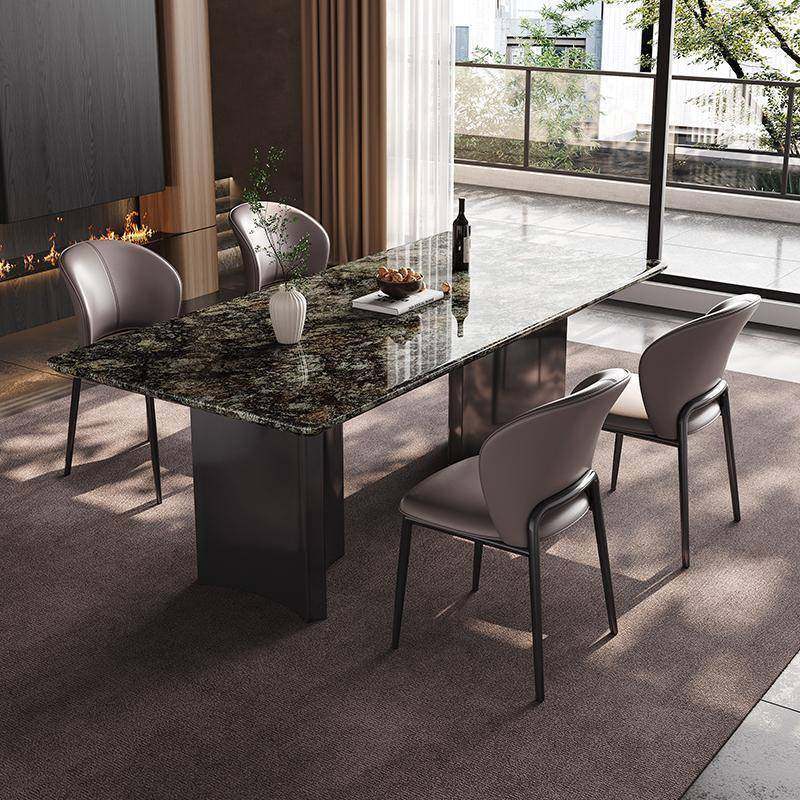 天然大理奢石高级餐桌家用长方形意式极简铂金钻吃饭桌餐桌椅组合