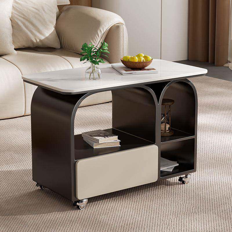 意式奶油岩板茶几轻奢风可高级现代简约家用客厅移动茶桌小户型边