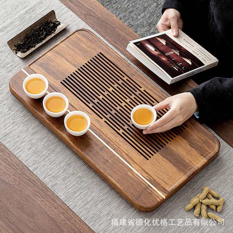 一线天重竹茶盘家用茶具茶台茶海简约办公储水抽屉式茶托盘干泡盘