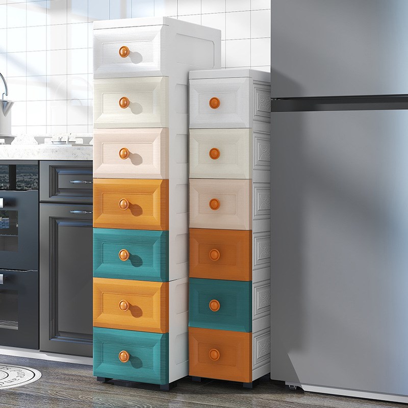 木纹缤纷色夹缝收纳柜可移动客厅厨房卧室收纳盒多层大容量收纳架