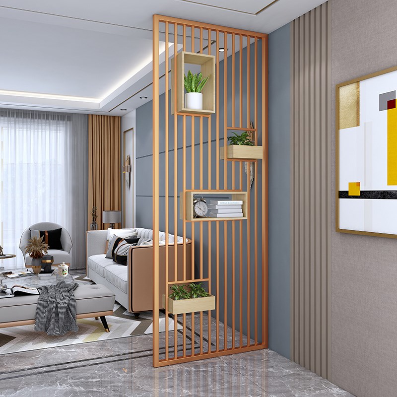 轻奢屏风隔断客厅网红铁艺玄关柜创意现代简约格栅镂空金属不锈钢