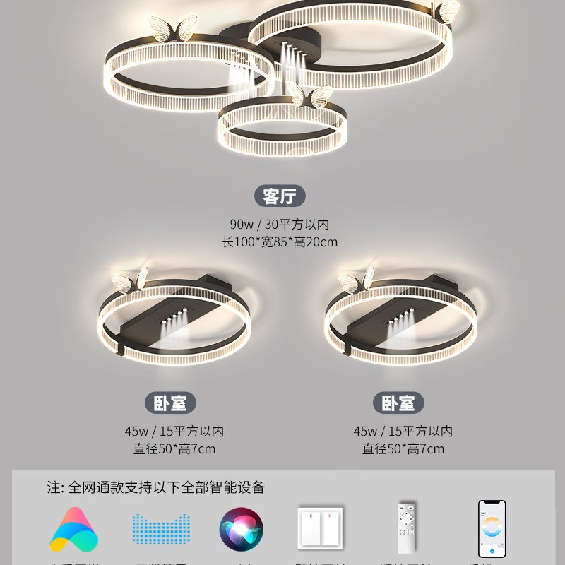 意式极简客厅主灯简约现代2025新款几何圆环吸顶灯具组合全屋套餐