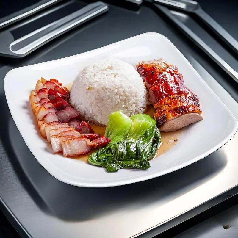 密胺四方盘子快餐店菜盘盖浇饭食堂餐盘商用塑料仿瓷餐具