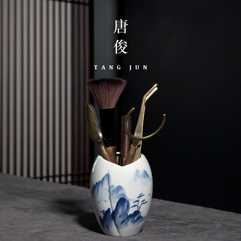 唐俊 手绘茶道六君子套装茶具配件茶夹三件套6件套茶笔茶匙茶勺铲