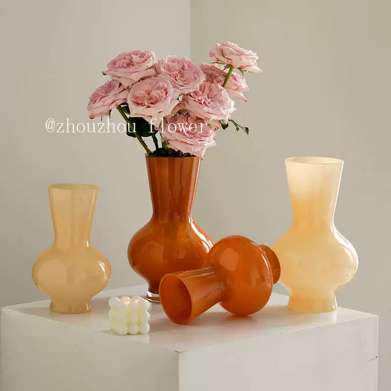 芬顿中古玻璃花瓶高级感桌面轻奢插花艺术装饰品法式摆件水培花器