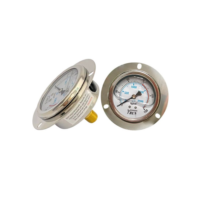 供应YRUN压力表不锈钢轴向带前边耐震充油YBN63ZT 150kg 2000psi