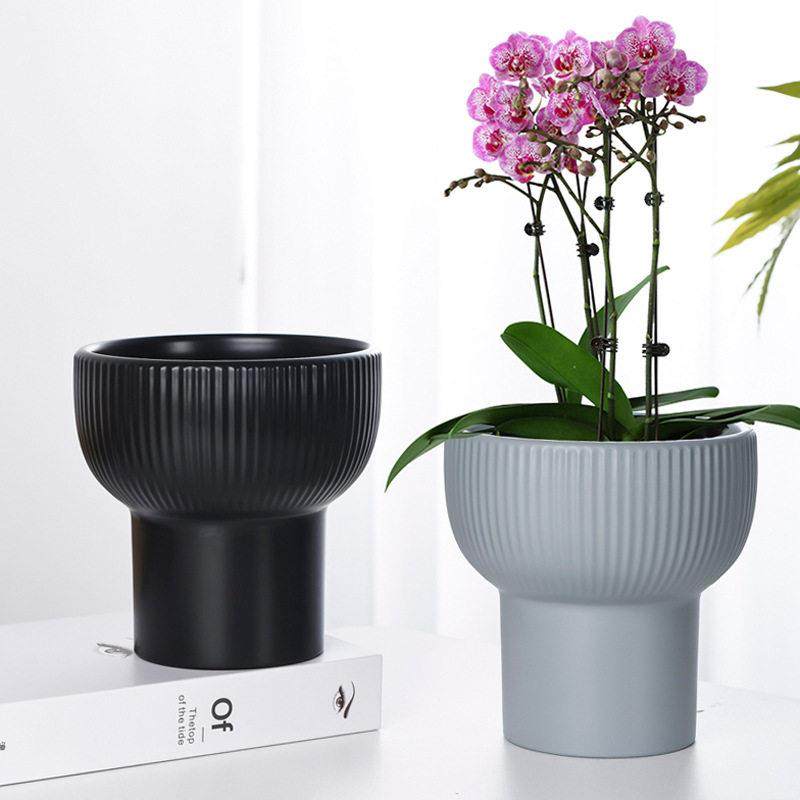 花亚盆陶瓷径大口新款光北欧风天堂鸟蝴蝶专兰TX竖纹用绿植盆带托,家居饰品,花盆,淘宝优惠券,粉丝福利购,淘宝优惠卷