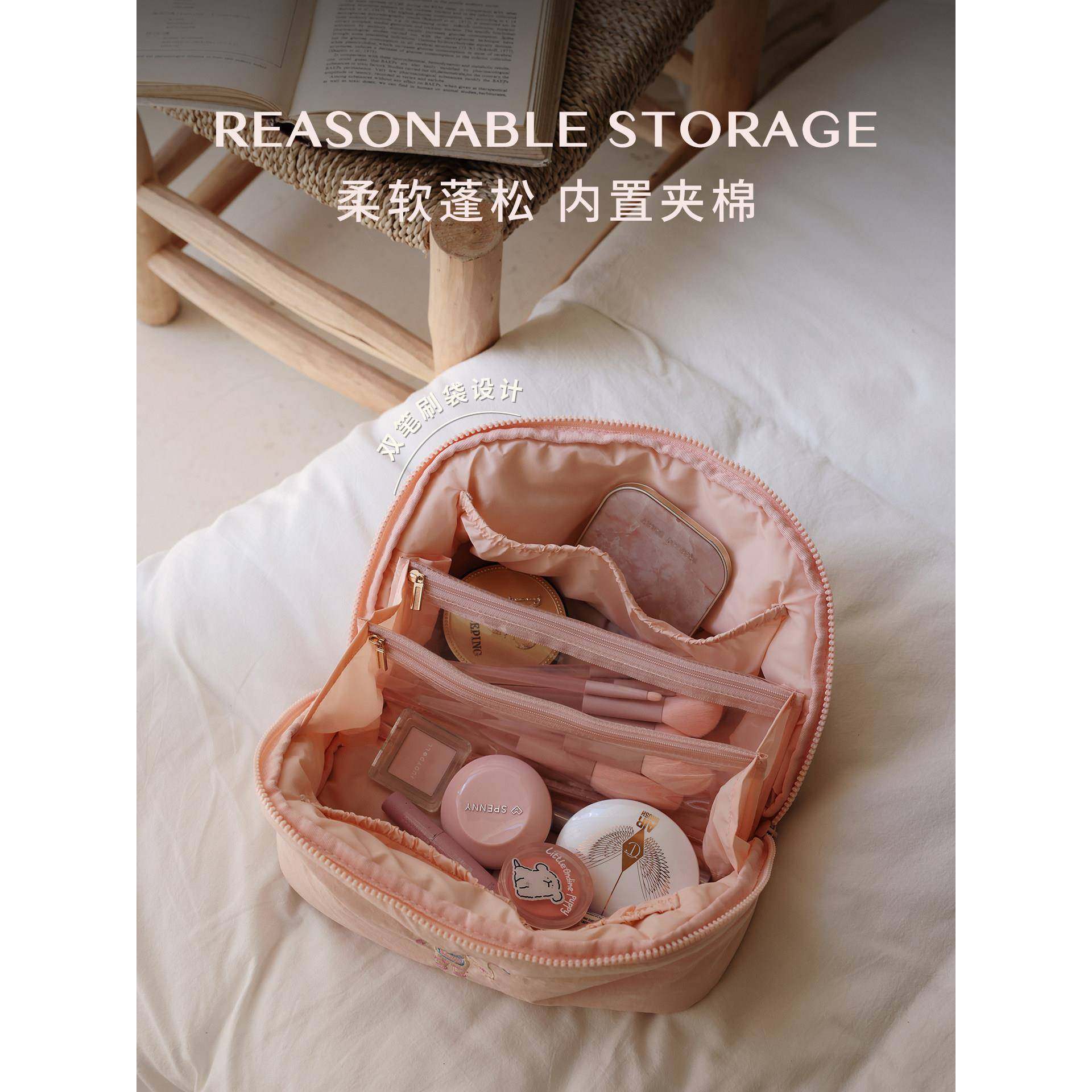 化妆包螺茗春收纳包女便2025新款携刷式泡芙大容量手化妆旅提行洗,收纳整理,化妆包,淘宝优惠券,粉丝福利购,淘宝优惠卷