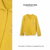 枋叙 流樱热恋 翻领绣花拼接针织毛衣CN1202D069