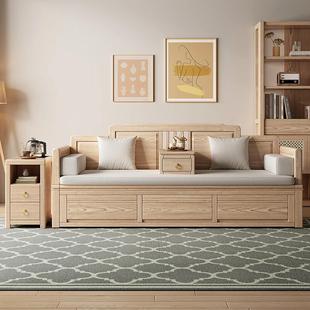 白蜡木新中式全实木推拉罗汉床小户型伸缩储物床简约多功能沙发床
