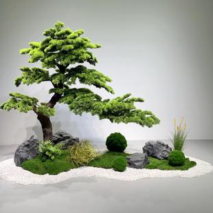 迎客松树造景假树室内绿植景观大型罗汉松摆件楼梯下橱窗装饰