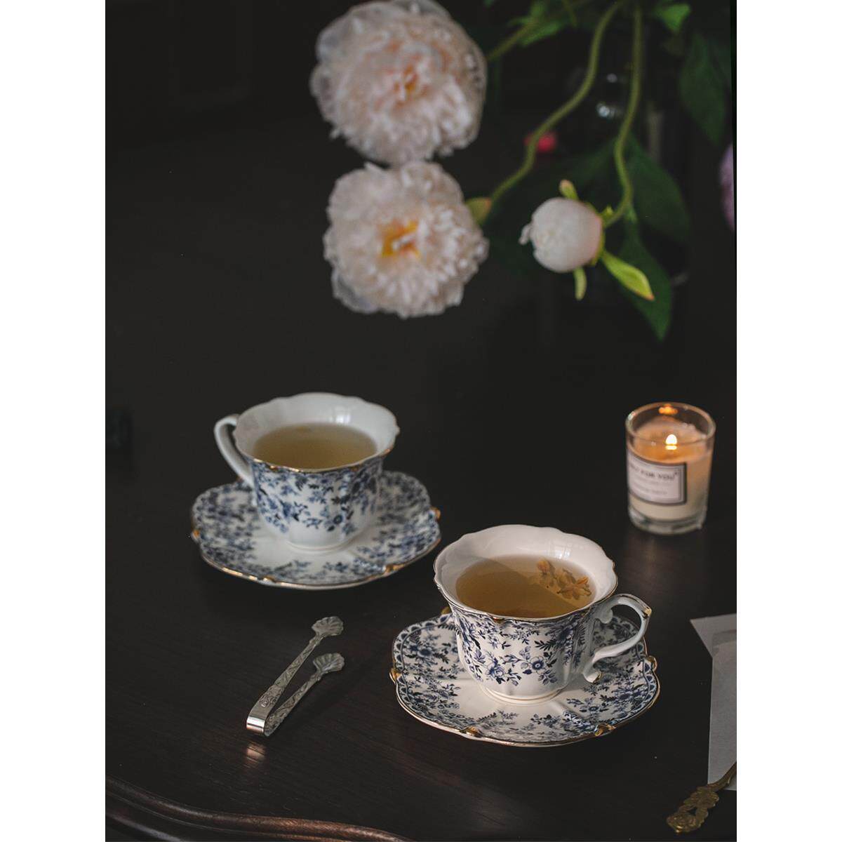 中古法式青花描金咖啡杯碟下午红茶杯子宫廷风欧式陶瓷复古风
