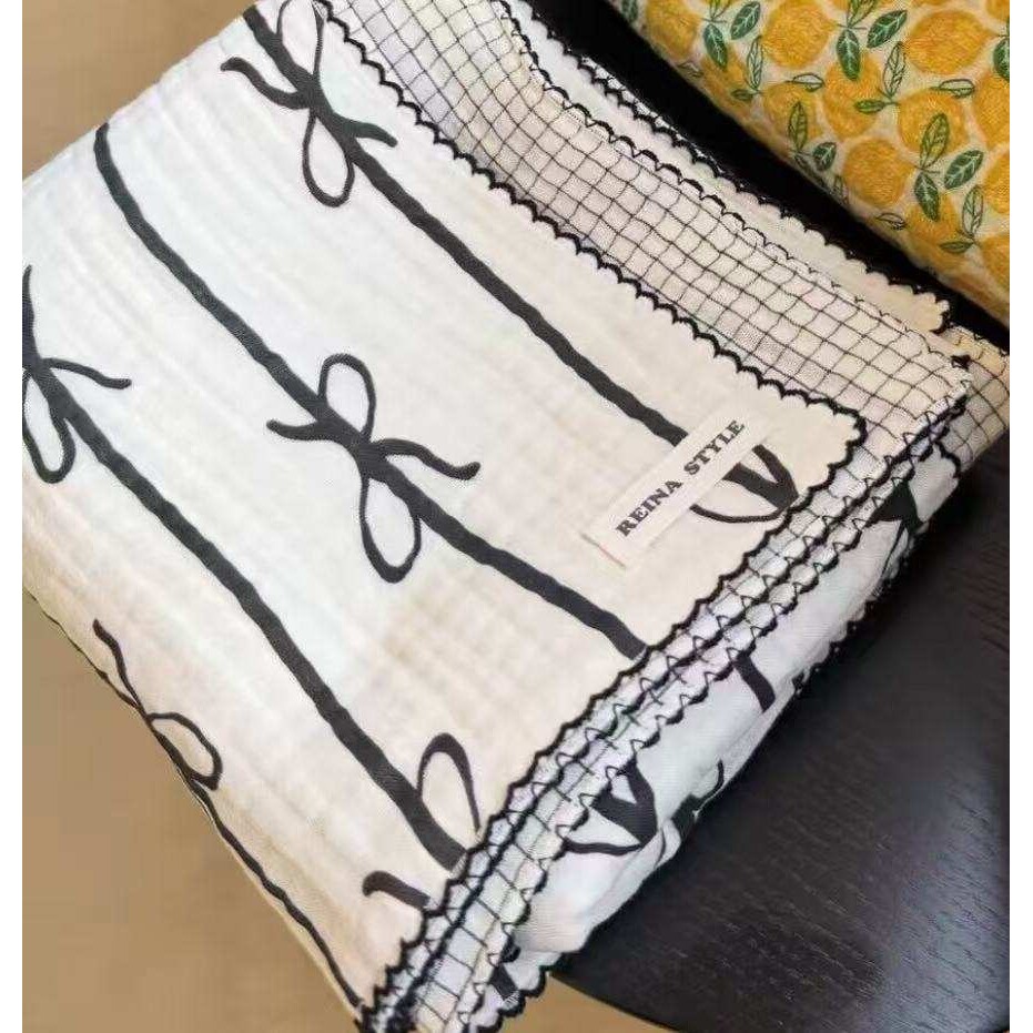 冲卷 新品条纹蝴蝶结格子双面双色四层棉纱45×150两份起拍