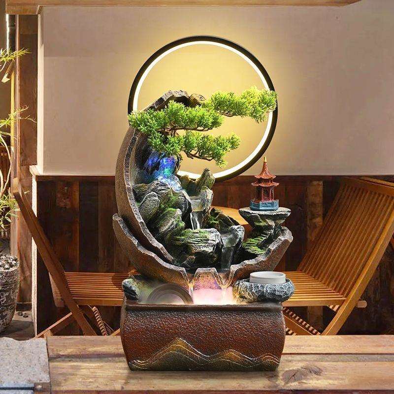 新中式假山流水桌面喷泉客厅茶室玄关循环水招财风水轮摆件送礼丿