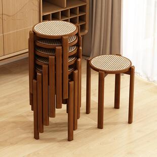 楠竹凳子藤编小圆凳可叠放客厅家用备用矮凳简约吃饭餐桌凳小板凳