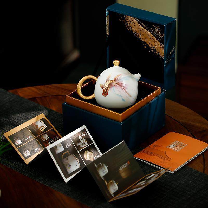 高档羊脂玉白瓷素烧西施泡茶壶单壶高档描金手工龙蛋壶功夫泡茶器