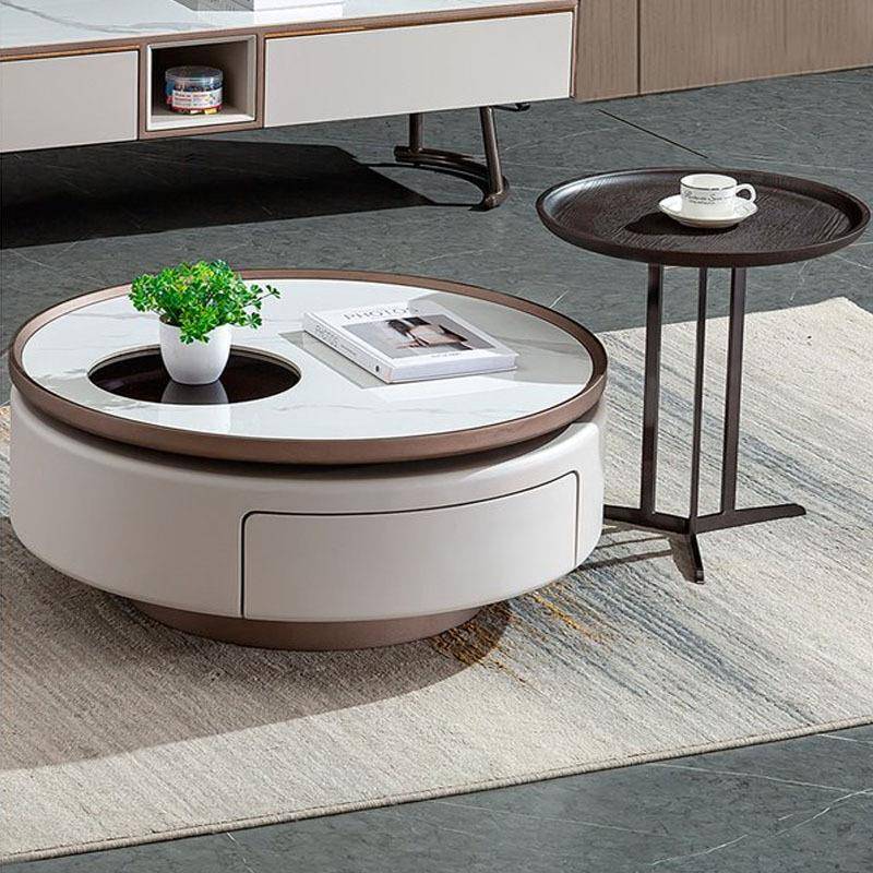 岩板茶几客厅家用简约现代新款创意网红小户型旋转圆形茶几电视柜