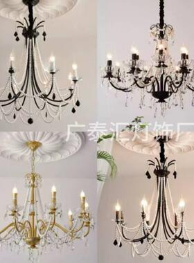 2024新款黑色高级感水晶吊灯法式奢客厅灯复古吧台餐厅吊灯卧室灯