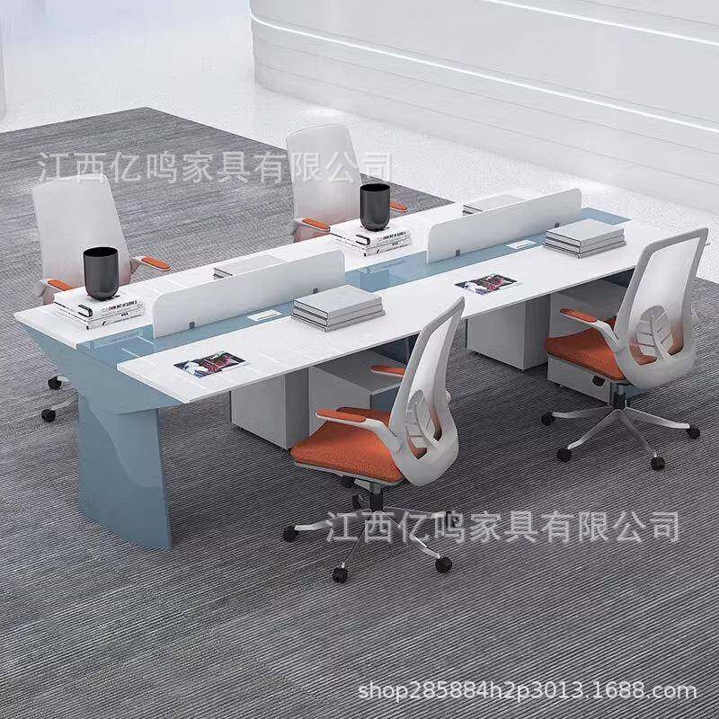 烤漆屏风员工办公桌职员办公桌简约现代4/6人位电脑办公桌椅组合