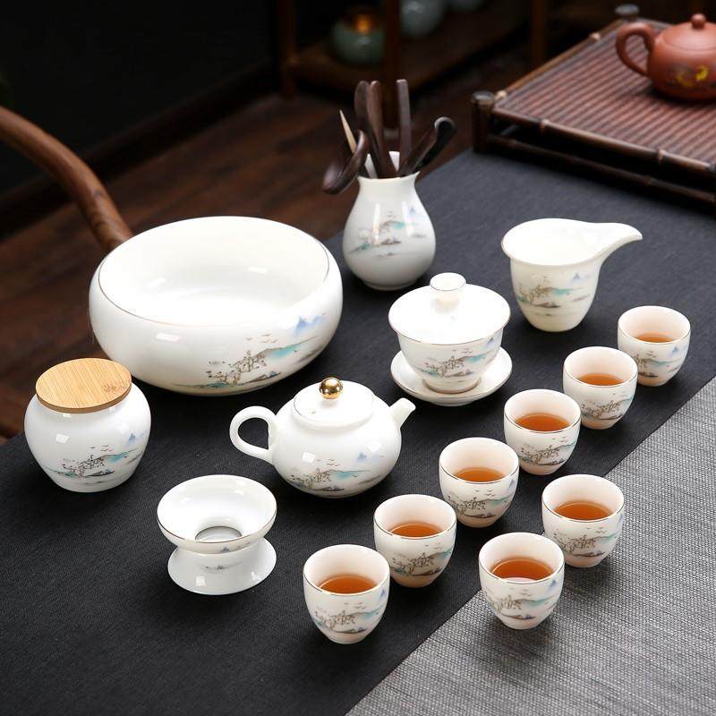 德化羊脂玉白瓷茶具大套装茶洗茶道六君子侧把壶陶瓷功夫瓷器