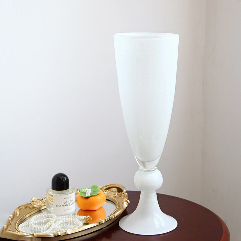 简约法式中古白瓷感  手工琉璃高脚风灯花瓶插花花器复古软装摆件