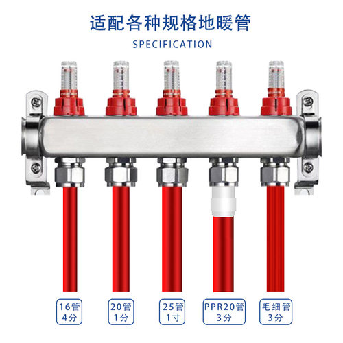 3路分集水器地暖分水器暖通家装定304不锈钢厂直销控制分集水器批