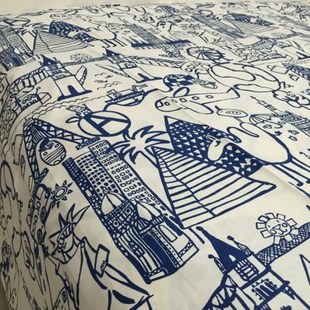 2.4米宽幅棉麻布料沙发盖巾布料卡通风格桌布窗帘面料加厚帆布